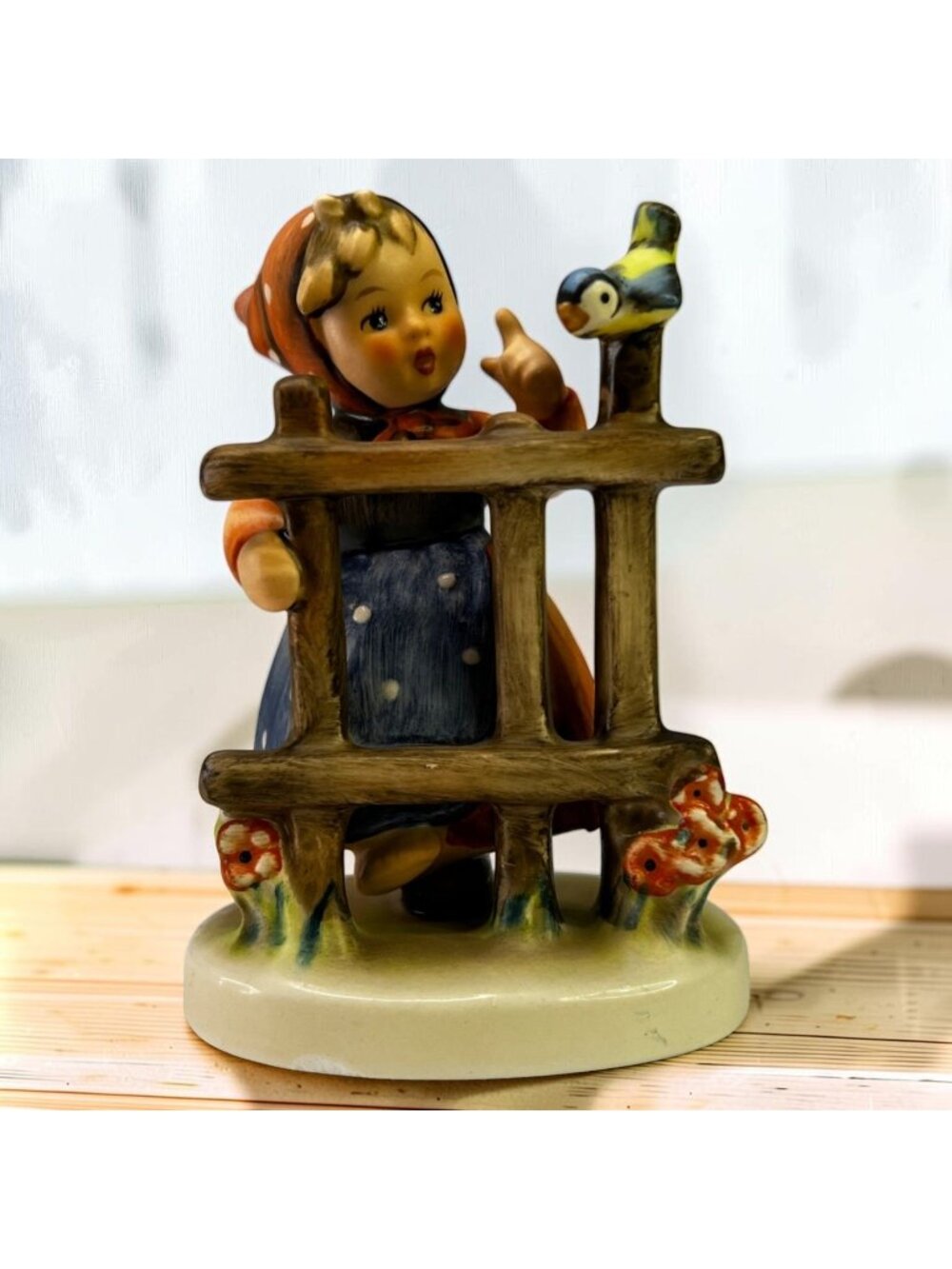 Vintage Goebel Hummel Signs Of Spring Porcelain Figurine Girl With Bird 1980s